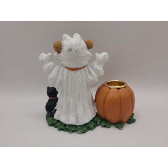 Vintage Teddy Bear Ghost Halloween Candle Holder With‎ Pumkins And Black Cat main image 3